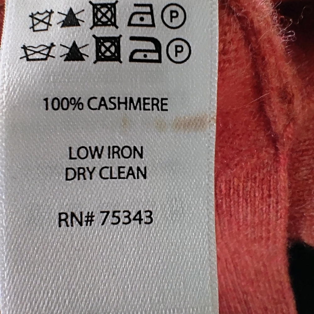 Tahari V-Neck Sweater - Warm Heather Orange Cashmere Sz L - Picture 4 of 6